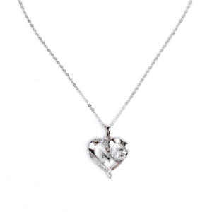 Graceful Heart Pendant Necklace, silver heart pendant necklace with shimmering stones, symbolizing love and grace.