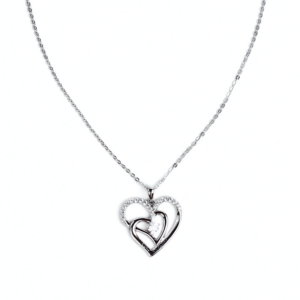 Shimmering Intertwined Heart Necklace, sterling silver intertwined heart necklace with shimmering stones, representing timeless bonds and affection.