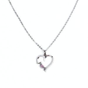 Pink Glow Mom Heart Necklace, heart-shaped silver necklace with a pink gemstone, symbolizing motherly love and warmth.