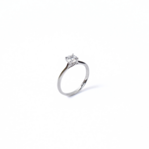 Moonlit Serenade Ring, rhodium-plated silver ring with diamond center and intricate detailing, symbolizing love and refined romance.