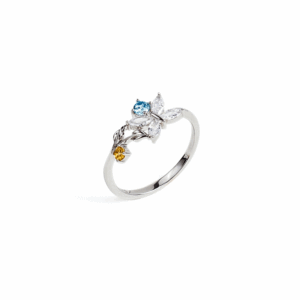 Butterfly Heart Necklace, delicate butterfly-shaped silver ring with cubic stone and leaf carvings, symbolizing elegance and transformation.