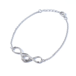 Infinity Silver Bracelet with cubic zircon, 925 silver with rhodium plating