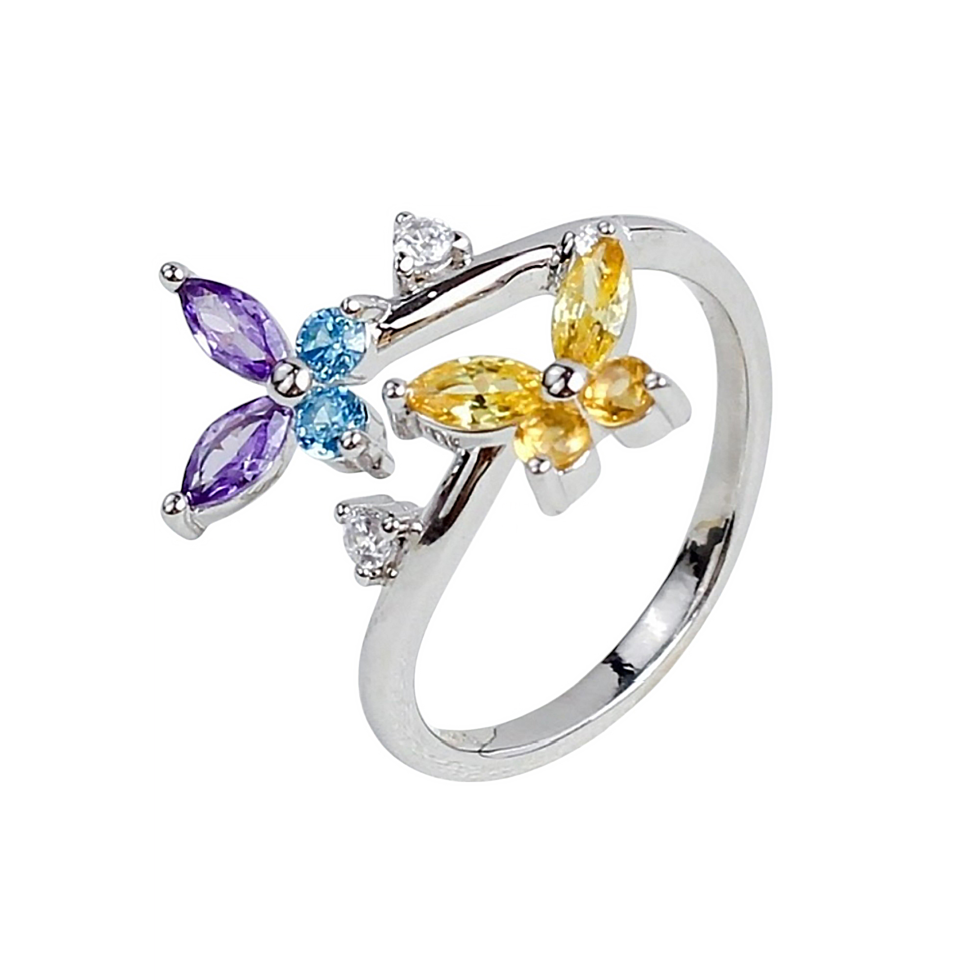 Butterfly Crystal Bypass Ring (SR11413A)
